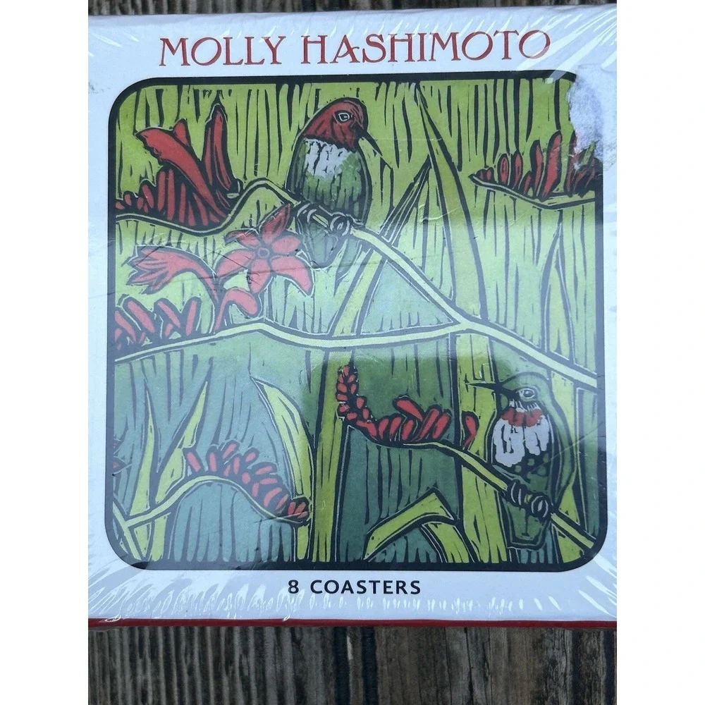 Hummingbird Set Of 8 Drink Coasters By Molly Hashimoto Pomegranate Brand Art NIB